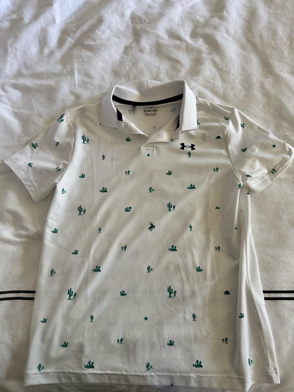 Under Armour Boys White Polo with Green Cactus Print - worn once!